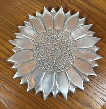 Vintage Sunflower Silver Pewter Metal Trivet 7” picture