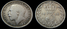 SOLID SILVER Threepence 1918 Coin U English British C London Manchester Leeds UK picture