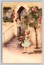 Early 1900s Adorable Children Floral COLORFUL Harmes Petersen ANTIQUE Postcard picture