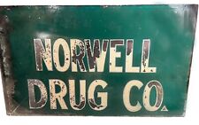 Vintage 1950’s ‘Norwell Drug Co.’ Reverse Painted Glass Store Sign Advertisment picture