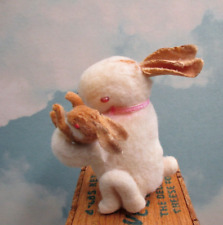 Antique Vintage Spun Cotton Batting Mother Bunny Rabbit & Baby picture