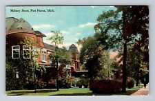 Port Huron MI-Michigan, Military Street Residences, Antique Vintage Postcard picture