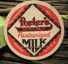 Porter Dairy top,Williamsport, Pa. milk bottle cap lid,Lycoming County Phone4462 picture