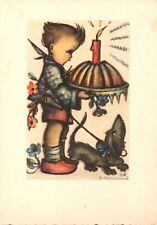 Hummel Boy Cake Candle Dog Germany Verlag Joseph Mueller Munich Postcard picture
