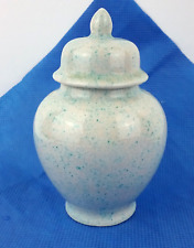 Vintage Ginger Jar or Urn w/Lid  White Blue Speckled Bulbous Shape 4.25