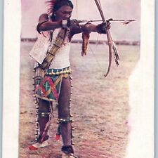 c1900s UDB Indian Warrior Embossed Archery Litho Photo NM PC Bow Arrow A188 picture