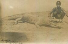 South Africa Transvaal Komati river crocodile & native boy real photo postcard picture