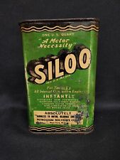 Vintage SILOO One Quart Oil Can Green Graphic Metal Can Full Car Truck Auto Sign picture