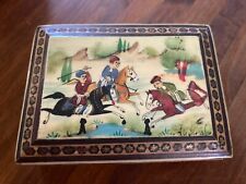vintage wooden box with lid - Horse Riding scene - Rem Lid - 4.5 X 3.5 X 1.5 picture