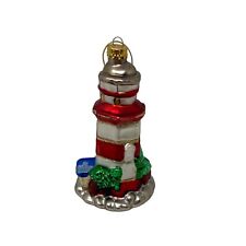 Vintage Lighthouse Ornament - Red & White Coastal Lighthouse with Blue, Green, & picture