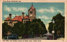 Vintage Postcard - Court House Monticello Indiana Street View Automobiles Linen picture