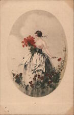 Art Nouveau Woman picking flowers Postcard Vintage Post Card picture