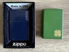 LOT OF TWO: Zippo Lighter Green Shamrock And Navy Blue Zippo Lighter picture