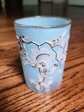 Aurora Loetz Victorian Bohemian Blue Glass Tumbler Enamel Flowers Gold Trim  picture