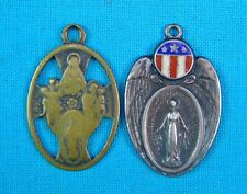 Set 2 HMH Religious Army Shield Miraculous Medal Red White Blue Necklace Pendant picture