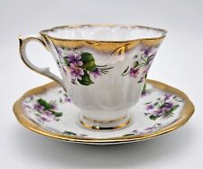 Vintage Queen Anne Bone China England Cup Saucer Violets with Gold picture