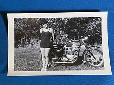 Young Woman w/ Triumph Motorcycle Vintage Photo c. Early 1960's picture