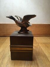 VINTAGE-SOLID BRASS-FLYING GOOSE DUCK ART WILDLIFE SCULPTURE LARGE  STATUE picture