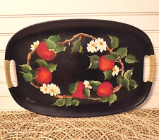 Vintage Mid Century Tray w/ Apples and Blossoms, Fiberglass Serving Barware, EUC picture