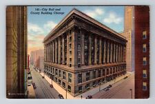 Chicago, IL-Illinois, City Hall County Building Antique c1950, Vintage Postcard picture