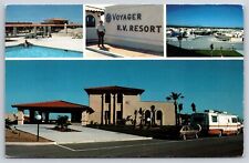 Tucson Arizona~Voyager RV Resort Pool & Entrance Multi-View~PM 1991~Postcard picture