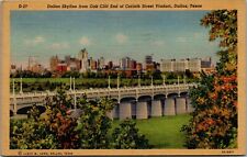 Vtg Dallas TX Skyline from Oak Cliff End of Corinth Street Viaduct Postcard picture