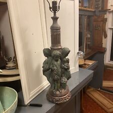 Vtg Chaulkware Plaster 31”Table Lamp 4 Cherubs Bearing Gifts, Faux Bronze Finish picture