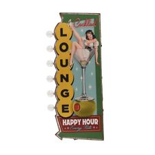 Vintage Cocktail Light Up Happy Hour Metal Sign LED Bar Wall Art Man Cave Decor picture