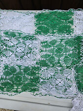 Lot 3 Vintage Antique Hand Crocheted Doilies Dresser Vanity Scarves Green White picture