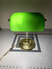 VINTAGE BRASS GREEN EMERALD GLASS SHADE BANKERS DESK TABLE LAMP with Pull-Chain picture