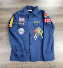 Vintage 80s BSA Boy Scouts Cub Scout Shirt Long-Sleeved Blue w/Patches Size 12 picture