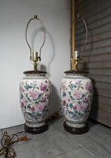 Pair of Vintage Asian Oriental Porcelain Floral Ginger Jar Vase Urn Table Lamps picture