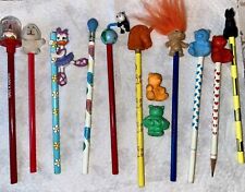 Vintage Lot Of 10, 80’s Pencils With Toppers, Lucky Troll, Unicorn, Disney, Etc picture