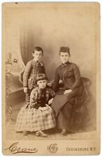 Circa 1880s Cabinet Card Crane Affectionate Mother With Boy & Girl Ogdensburg NY picture