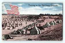 Tenting on the Old Camp Grounds Soldiers American Flag Military Postcard E4 picture