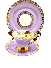 Elegant Royal Stafford cup, saucer and cake plate set lavender Gold Gilt & Roses picture