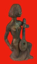 Vintage 1972 Mid Century Topless Woman W/ Mandolin Signed Art Pottery Sculpture picture