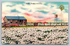 Arkansas Cotton Farm Harvest Windmill 1940's Linen Postcard picture