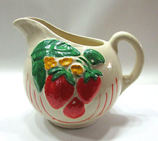 Antique Hand Painted Strawberry USA Pottery Ball Pitcher Farm Country Cottage picture