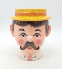 Rare Vintage Tobacco Head Jar Dapper Gentlemen With Boater Hat & Mustache  picture