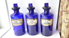 Edwardian cobalt blue glass pharmacy syrup bottles x 3, LUG apothecary bottles picture