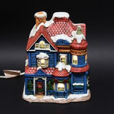 1987 Geo Lefton Blue Lighted Christmas Victorian House 06337 Colonial Village picture