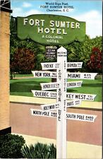 Linen Postcard World Sign Post Fort Sumter Hotel in Charleston, South Carolina picture