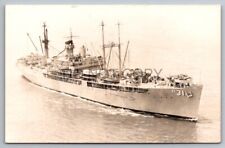 RPPC US Navy Ship Military Battleship USS TIDEWATER AD-31 At Sea Photo Postcard picture