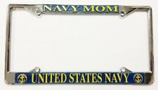  NAVY MOM UNITED STATES NAVY CHROME METAL, BLUE & YELLOW LICENSE PLATE FRAME F51 picture