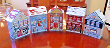 Lot 5-Piece HARRY LONDON Fannie May Chocolates CHRISTMAS Village TINS picture