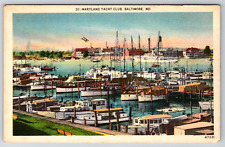 c1940s Linen Maryland Yacht Club Baltimore MD Vintage Postcard picture