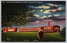 High School Building Campus Night View Wytheville Virginia Moonlight Postcard picture