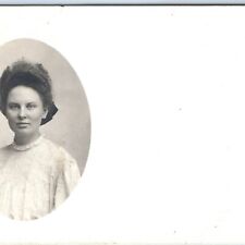 c1910s Young Lady Girl Woman RPPC Frizzy Pompadour Hair Oval Real Photo PC A185 picture