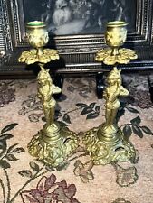 PAIR BRONZE FIGURAL NEOCLASSICAL CANDLESTICKS C 1820s FRENCH picture